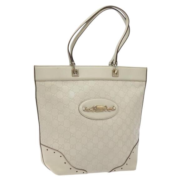 GUCCI GG Canvas Guccissima Tote Bag Leather White Gold - Picture 1 of 16